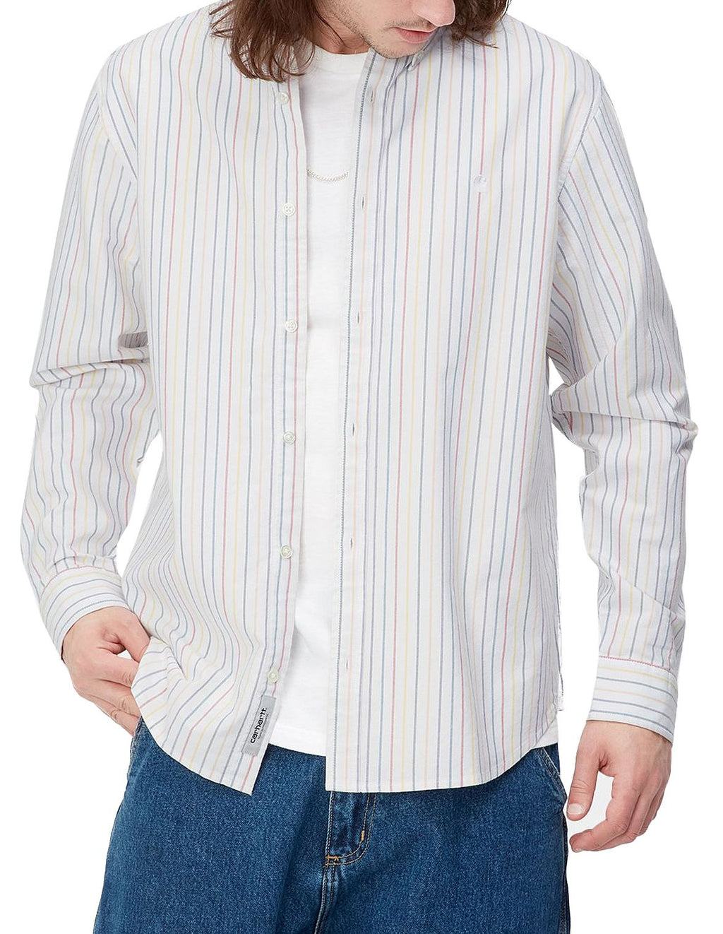 Carhartt Wip Camicia L/s Dabney Shirt Stripe Multicolor White Bianco Uomo - 2