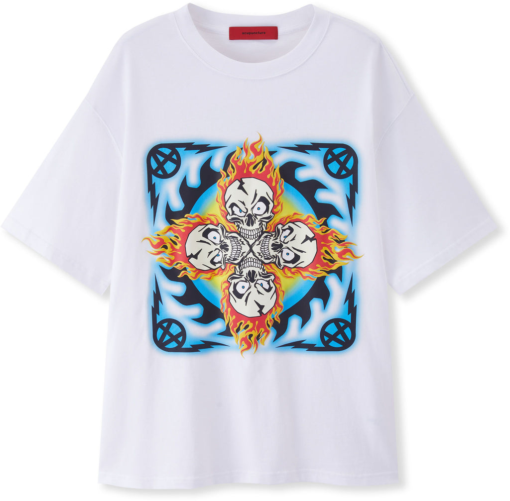 Acupuncture T-shirt Acu Skulls Tee White Bianco Uomo - 1