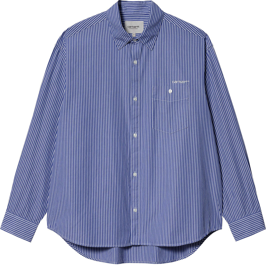 Carhartt Wip Camicia L/s Drake Stripe Lazurite White Blue Uomo - 1