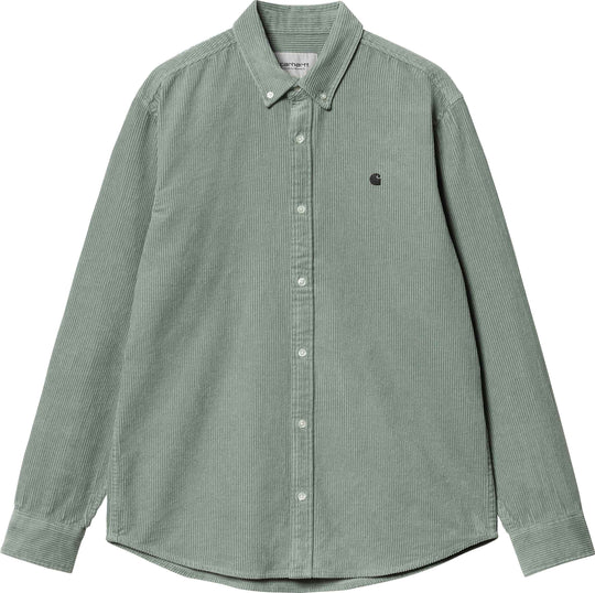 Carhartt Wip Camicia L/s Madison Cord Shirt Glassy Teal Black Uomo Verde