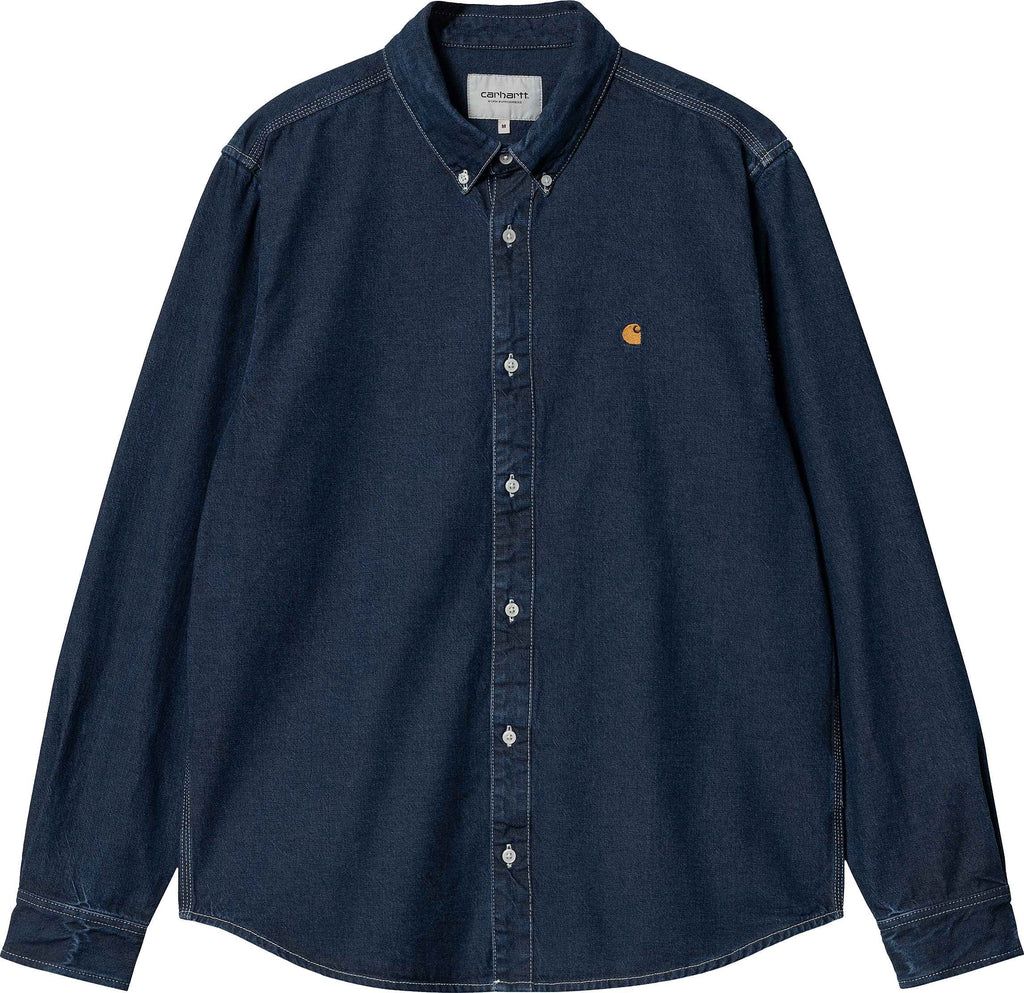 Carhartt Wip Camicia Ls Weldon Shirt Blue Stone Wased Uomo - 1