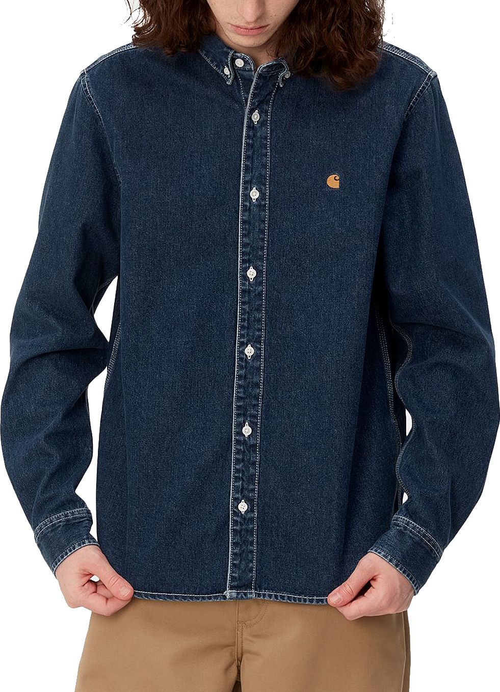 Carhartt Wip Camicia Ls Weldon Shirt Blue Stone Wased Uomo - 3