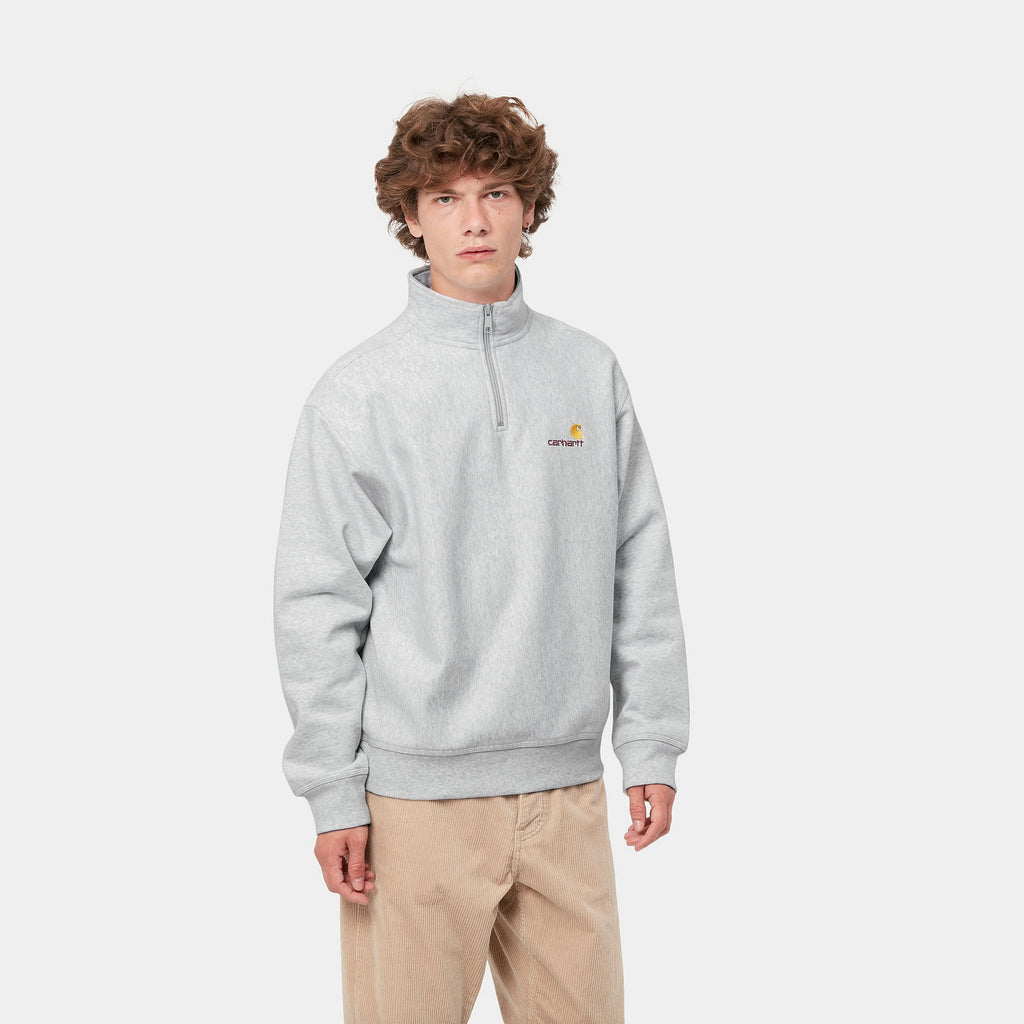 Carhartt Wip Felpa Half Zip American Script Sweat Ash Heather Grigio Uomo - 3
