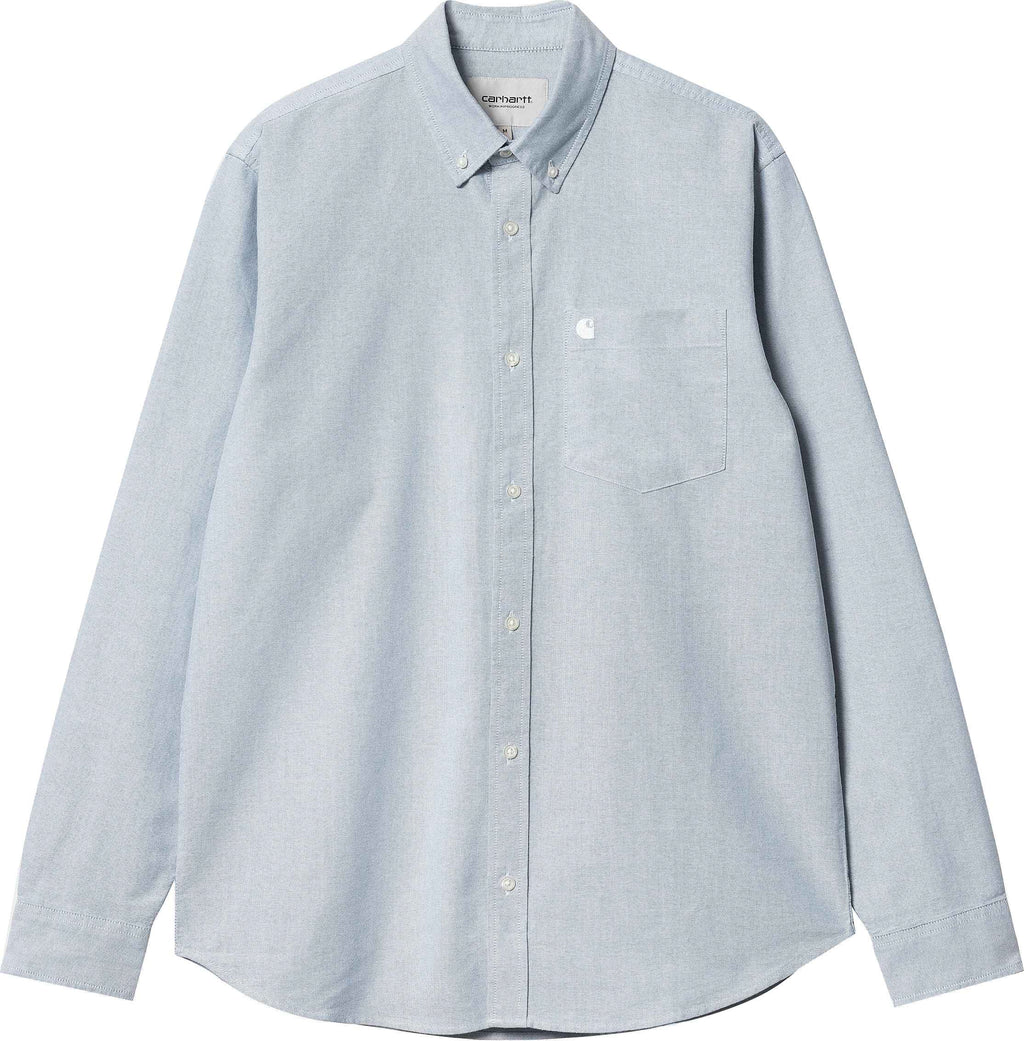 Carhartt Wip Camicia Ls C-logo Shirt Blue White Celeste Uomo - 1