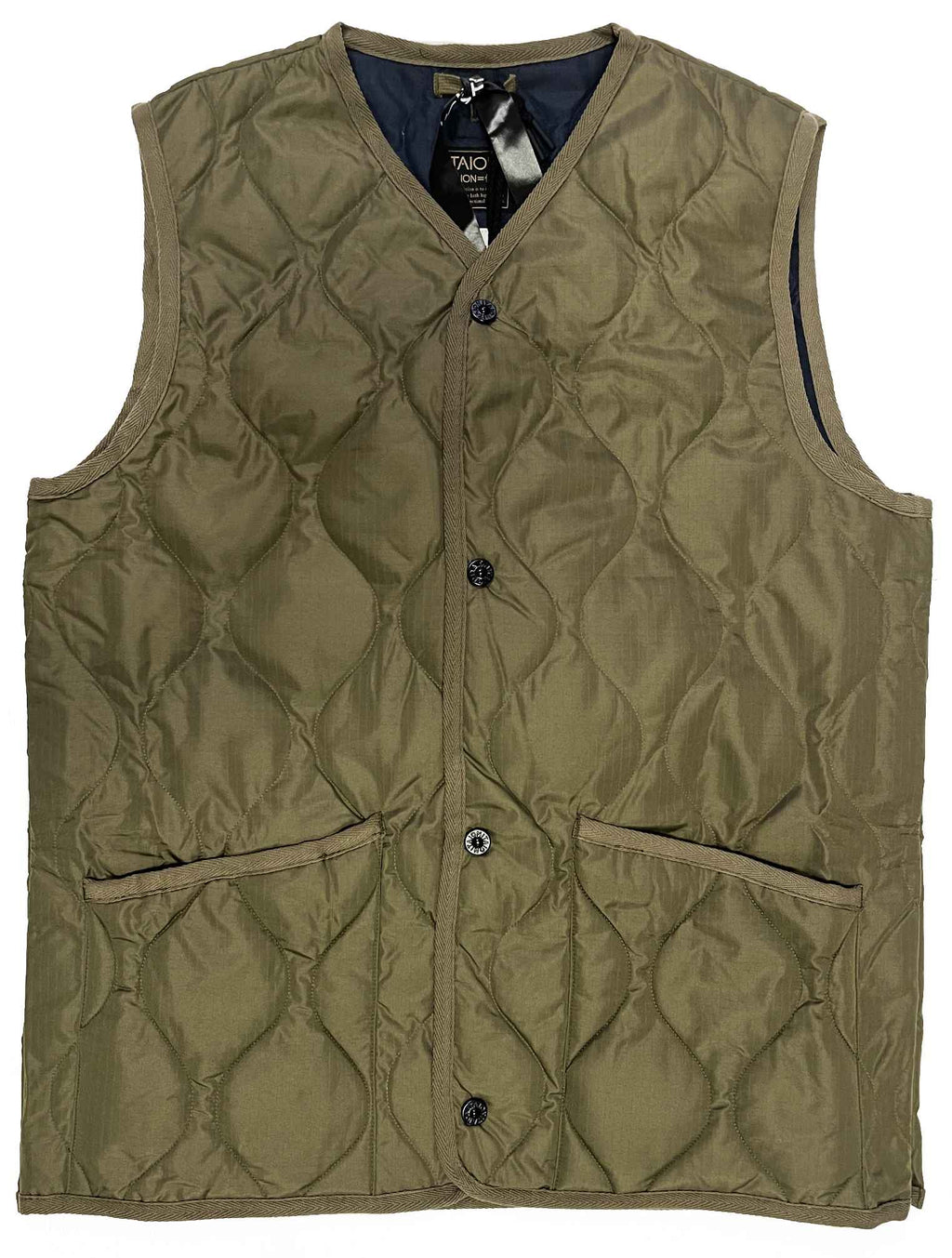 Taion Gilet Military V Neck Snap Vest Dark Olive Verde Uomo - 1