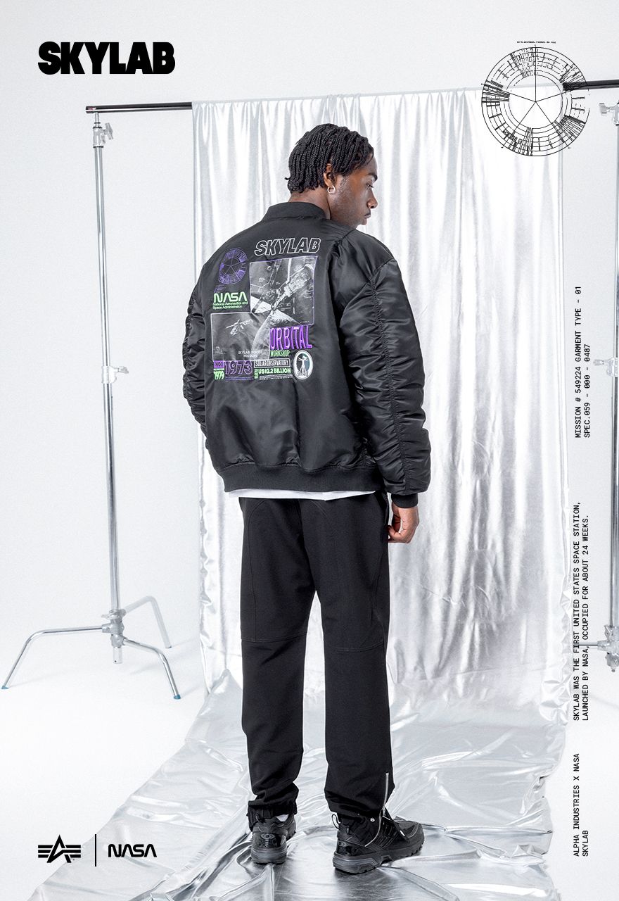 Alpha Industries Giacca Ma-1 Nasa Skylab Bomber Black Green Nero Uomo - 3