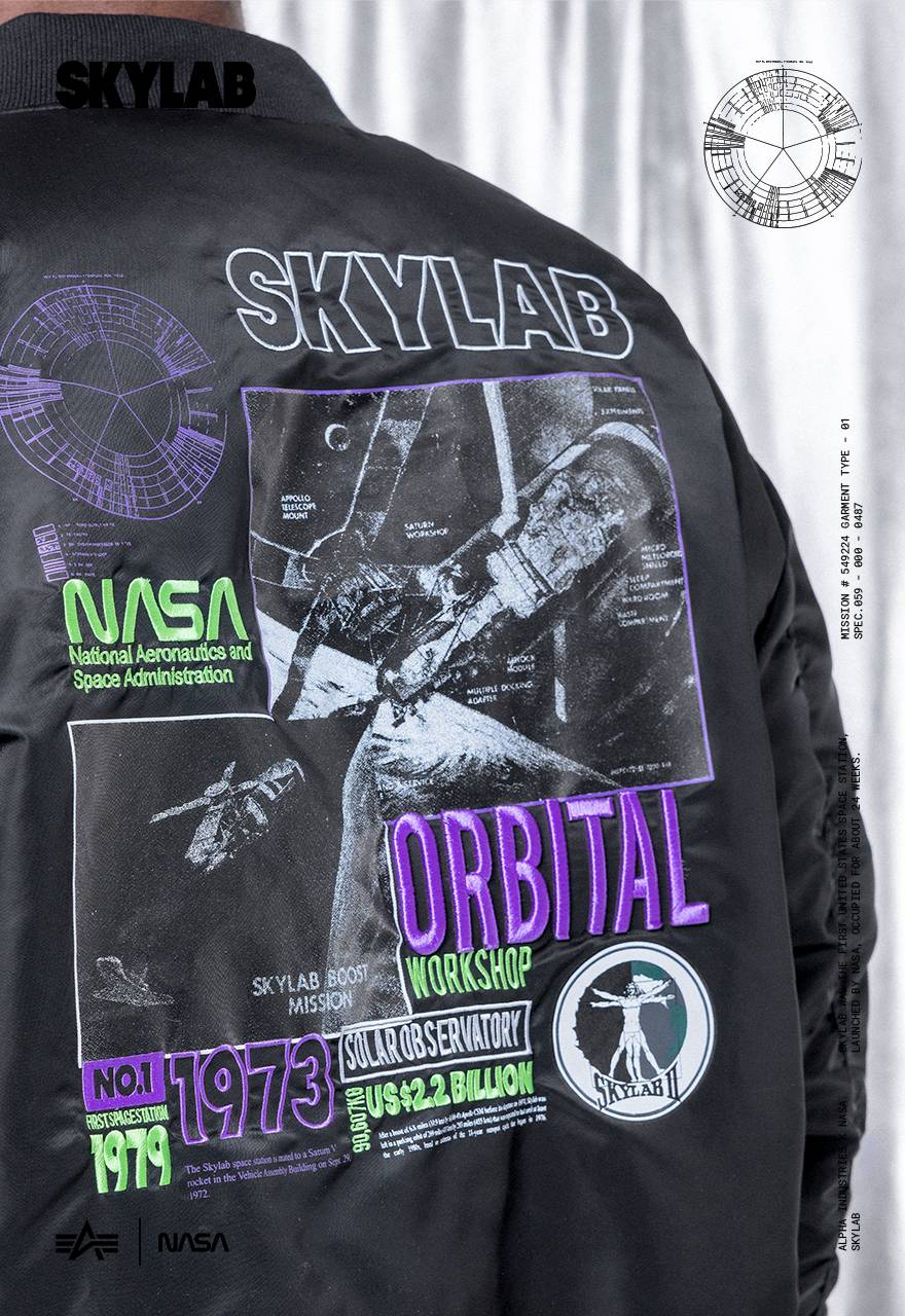 Alpha Industries Giacca Ma-1 Nasa Skylab Bomber Black Green Nero Uomo - 4