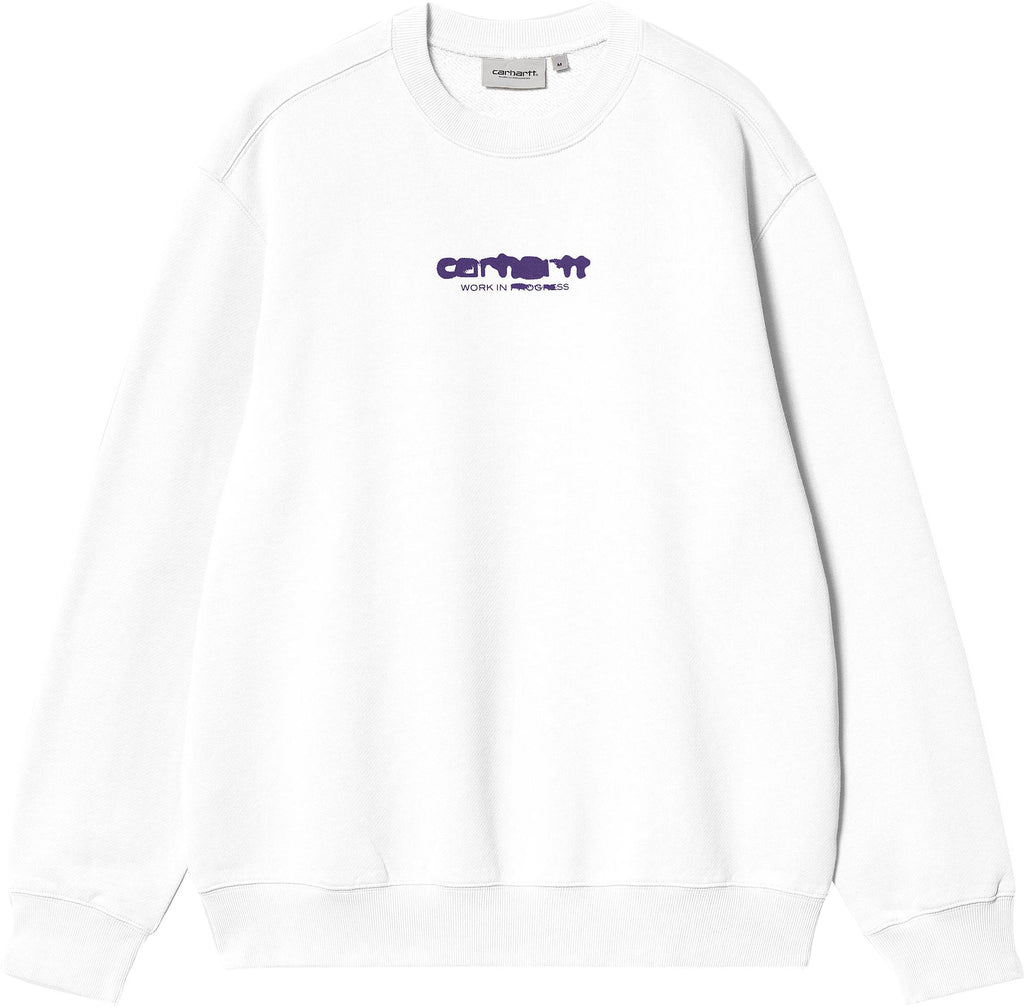 Carhartt Wip Felpa Ink Bleed Sweat White Tyrian Stone Washed Bianco Uomo - 1
