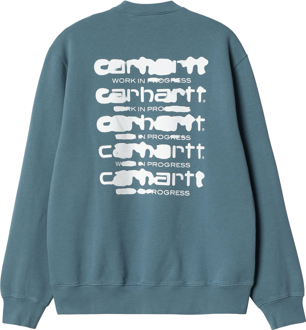 Carhartt Wip Felpa Ink Bleed Sweat Vancouver Blue White Stone Washed Uomo - 2