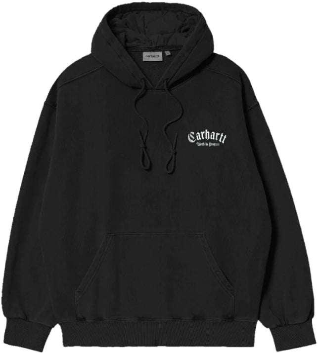 Carhartt Wip Felpa Hooded Onyx Script Sweat Black White Nero Uomo - 1
