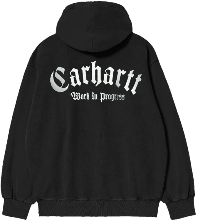 Carhartt Wip Felpa Hooded Onyx Script Sweat Black White Nero Uomo - 2
