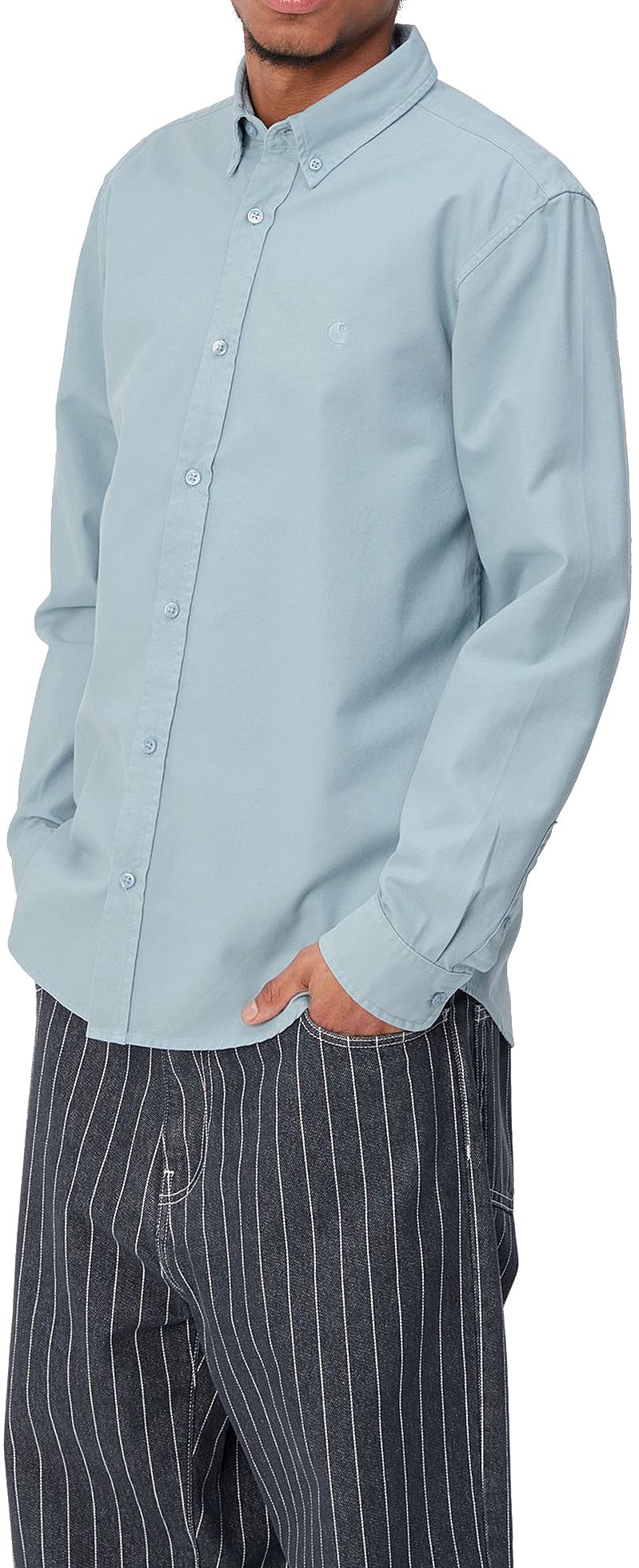 Carhartt Wip Camicia L/s Bolton Shirt Frosted Blue Garment Dyed Uomo - 3