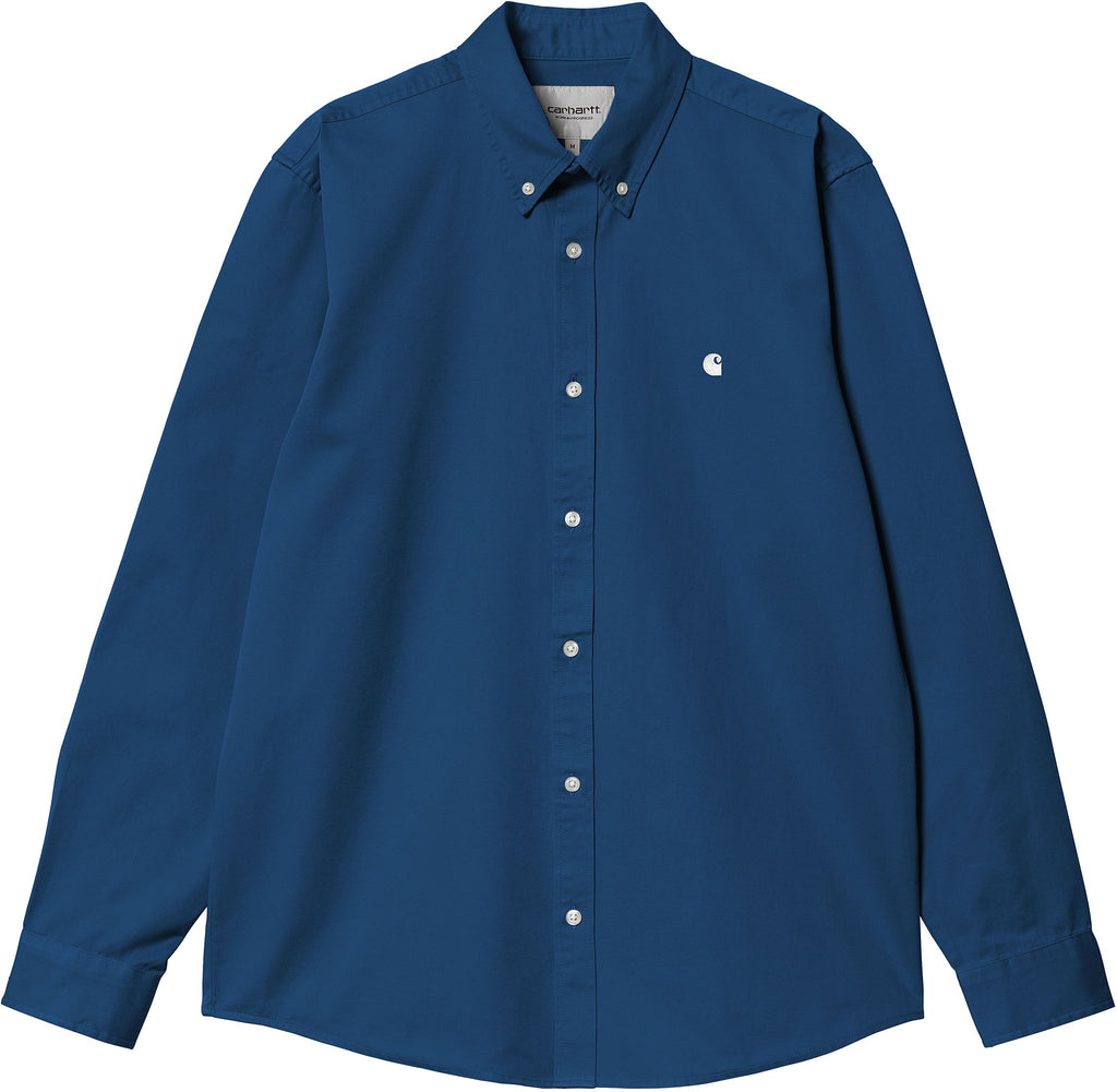 Carhartt Wip Camicia L/s Madison Shirt Elder White Blue Uomo - 1