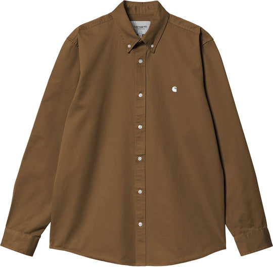 Carhartt Wip Camicia L/s Madison Shirt Lumber White Uomo Marrone