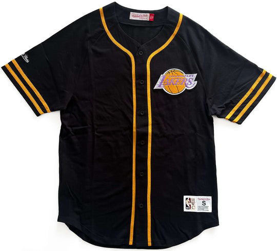  Mitchell & Ness T-shirt Fashion Cotton Button Front Los Angeles Lakers Mitchell E Ness Uomo Nero