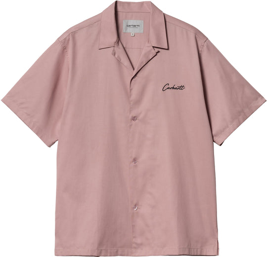  Carhartt Wip Camicia Ss Delray Shirt Glassy Pink Black Uomo Rosa