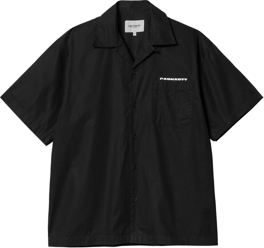  Carhartt Wip Camicia S/s Link Script Shirt Black White Uomo Nero