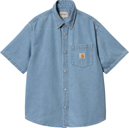  Carhartt Wip Camicia Ss Ody Shirt Blue Stone Bleached Uomo
