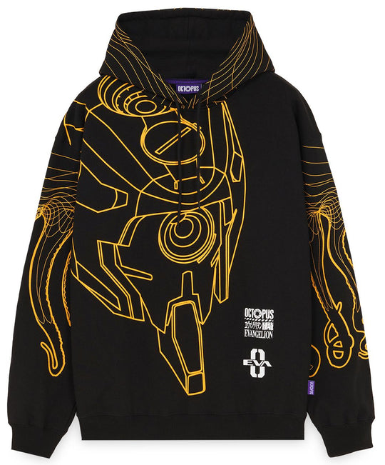  Octopus Felpa Evangelion Eva 00 Flowing Octopus Hoodie Black Uomo Nero