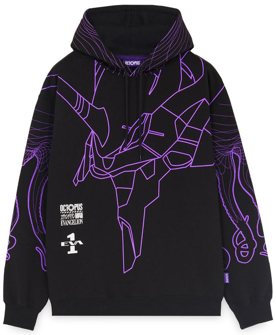  Octopus Felpa Evangelion Eva 01 Flowing Octopus Hoodie Black Uomo Nero