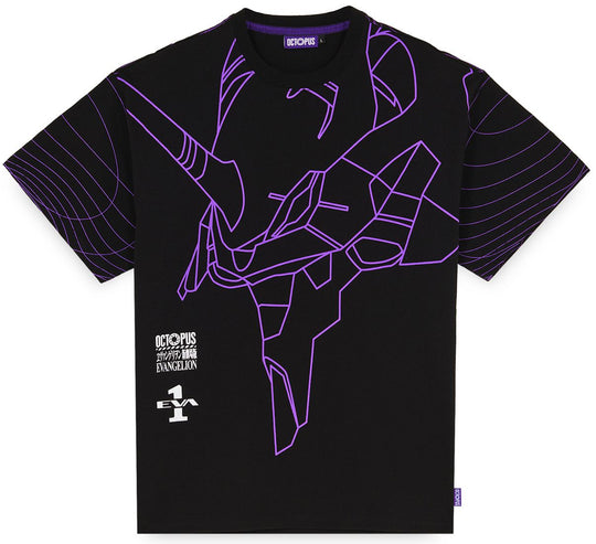  Ocotpus T-shirt Evangelion Eva 01 Flowing Octopus Tee Black Uomo Nero