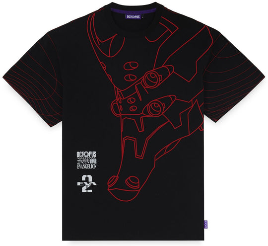  Ocotpus T-shirt Evangelion Eva 02 Flowing Octopus Tee Black Uomo Nero