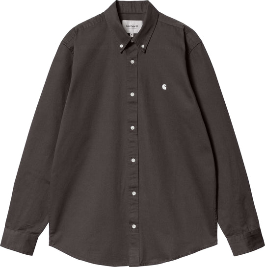  Carhartt Wip Camicia L/s Madison Shirt Charcoal White Uomo Marrone