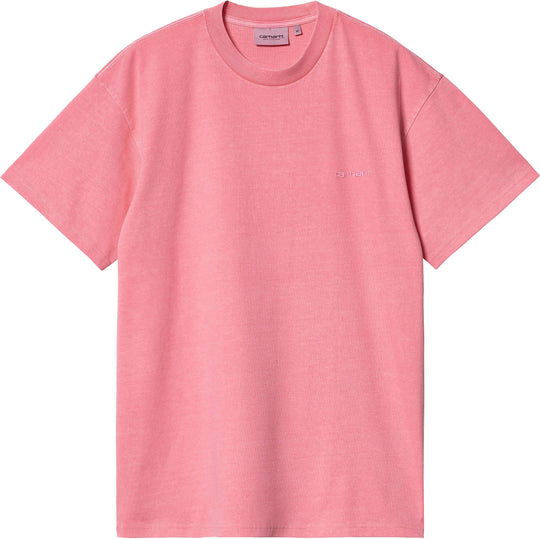  Carhartt Wip T-shirt S/s Duster Script Tee Charm Pink Garment Dyed Uomo Rosa