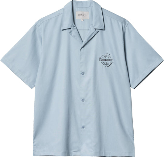  Carhartt Wip Camicia S/s Ablaze Shirt Misty Sky Black Uomo Blue