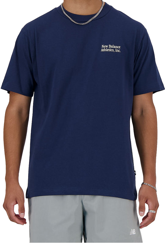  New Balance T-shirt Flocked Relaxed Tee Navy Uomo Blue