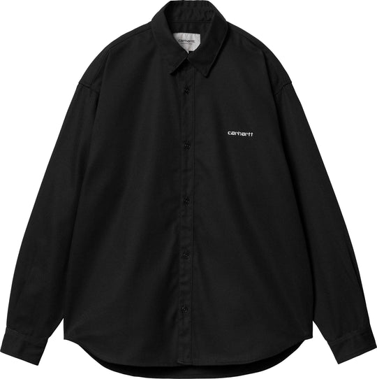  Carhartt Wip Camicia L/s Module Script Shirt Black White Rigid Uomo Nero