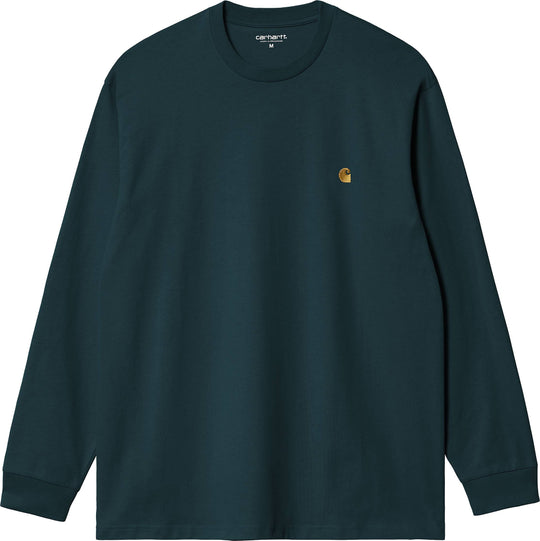  Carhartt Wip T-shirt L/s Chase Tee Duck Blue Gold Uomo Verde