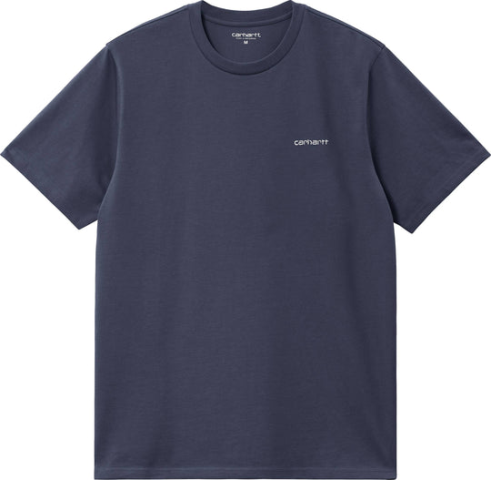  Carhartt Wip T-shirt S/s Script Embroidery Tee Air Force Blue White Uomo
