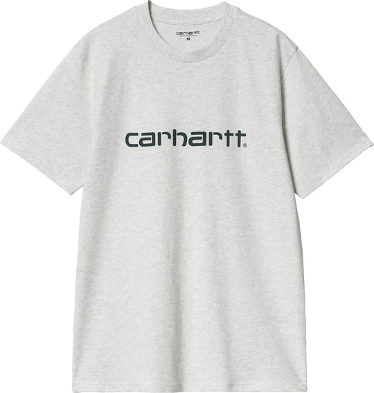  Carhartt Wip T-shirt S/s Script Tee Ash Heather Duck Blue Uomo Grigio