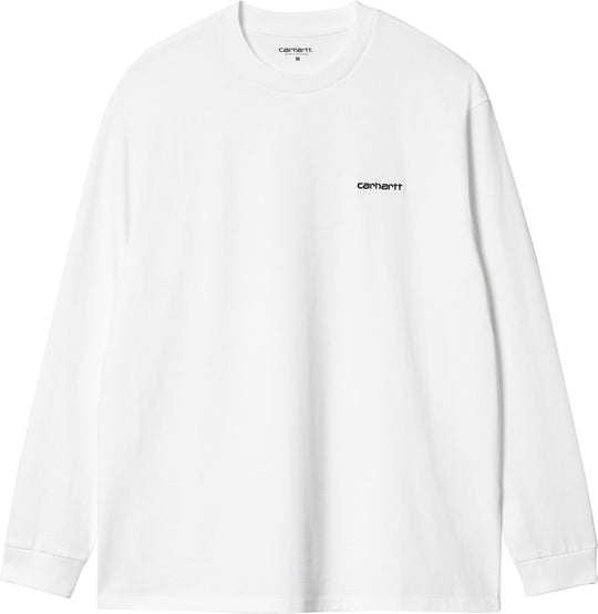  Carhartt Wip T-shirt L/s Script Embroidery Tee White Black Uomo Bianco