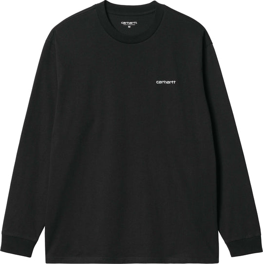  Carhartt Wip T-shirt L/s Script Embroidery Tee Black White Uomo Nero
