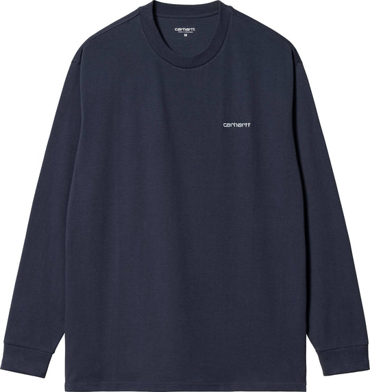  Carhartt Wip T-shirt L/s Script Embroidery Tee Air Force Blue White Uomo