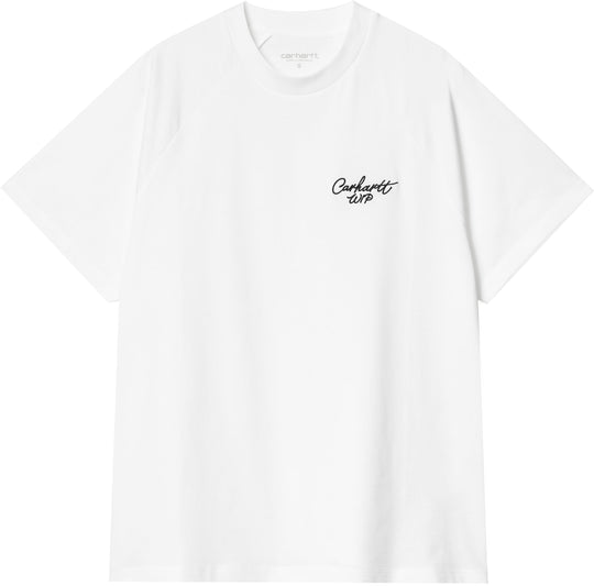  Carhartt Wip T-shirt W S/s Signature Tee White Black Donna Bianco