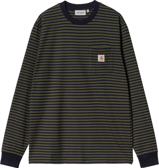  Carhartt Wip T-shirt L/s Verner Pocket Tee Dark Navy Office Green Uomo Multicolore