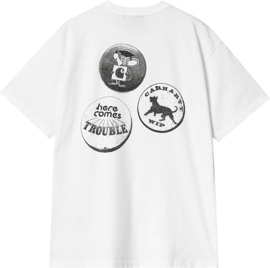  Carhartt Wip T-shirt S/s Pins Tee White Black Stone Washed Uomo Bianco