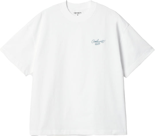  Carhartt Wip T-shirt S/s Signature Script Tee White Dusty Ice Uomo Bianco