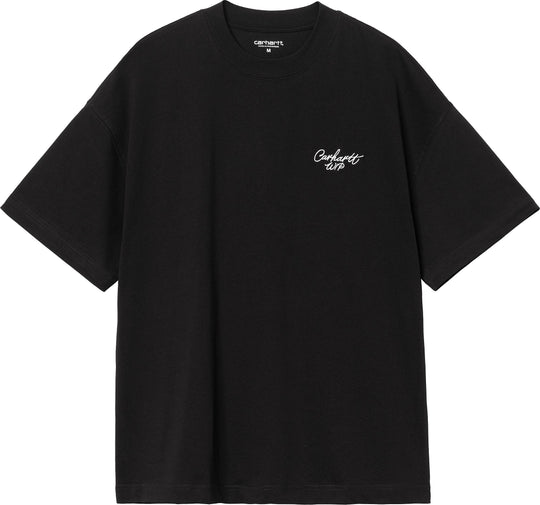  Carhartt Wip T-shirt S/s Signature Script Tee Black Wax Uomo Nero