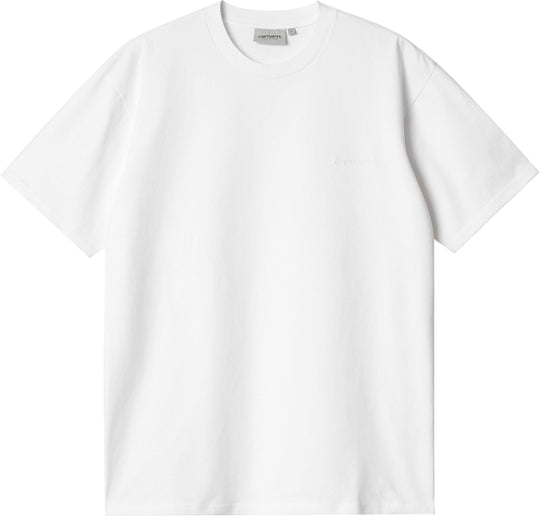  Carhartt Wip T-shirt S/s Duster Script Tee White Garment Dyed Uomo Bianco