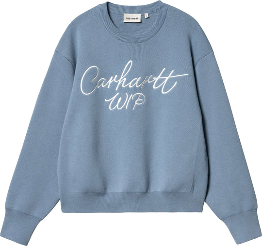  Carhartt Wip Felpa W Signature Sweater Dusty Ice Wax Donna Blue