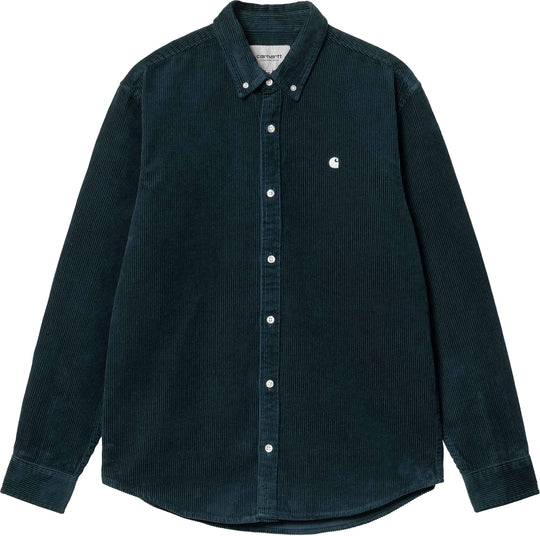  Carhartt Wip Camicia L/s Madison Cord Shirt Duck Blue Wax Uomo