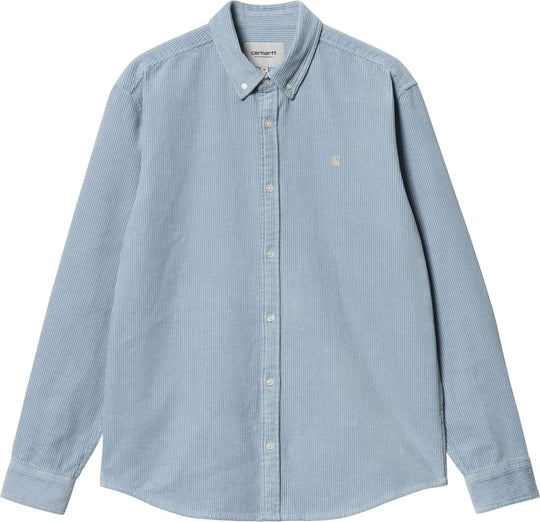  Carhartt Wip Camicia L/s Madison Cord Shirt Dusty Ice Wax Uomo Blue