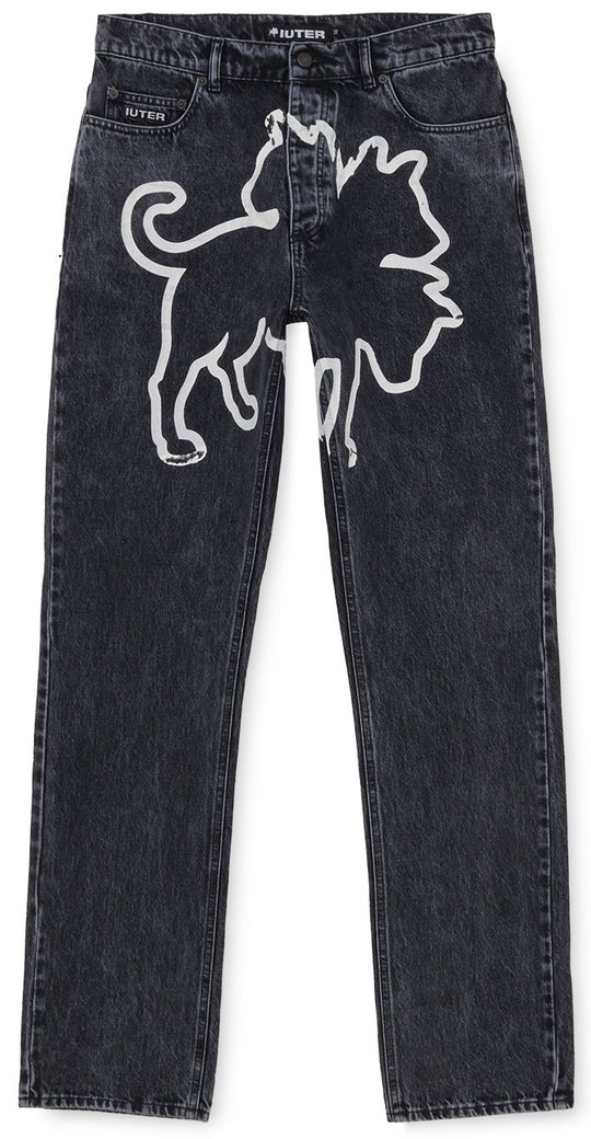  Iuter Jeans Club Dogo Logo Regular Denim Black Uomo Nero