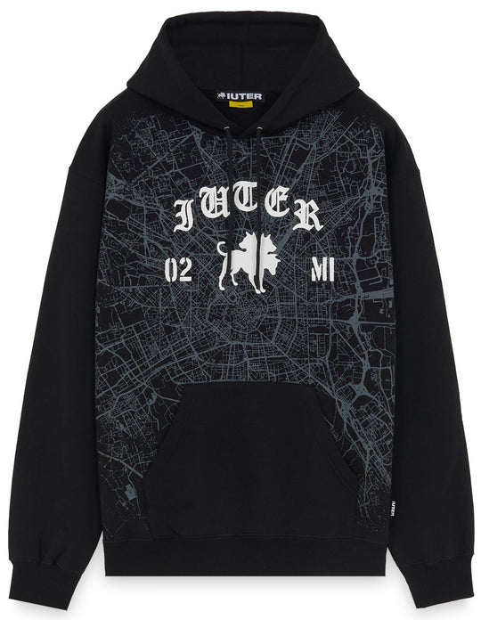  Iuter Felpa Club Dogo Milano Map Logo Hoodie Black Uomo Nero