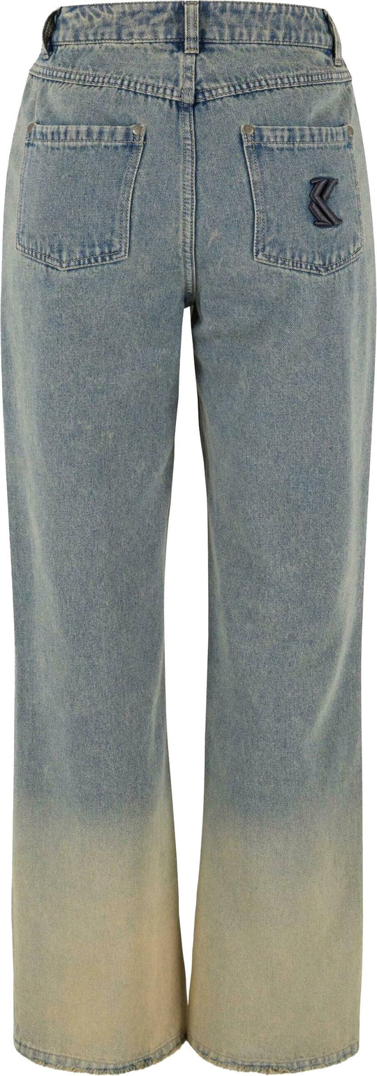  Karl Kani Jeans Og Five Pocket Straight Leg Gradient Denim Blue Sand Donna