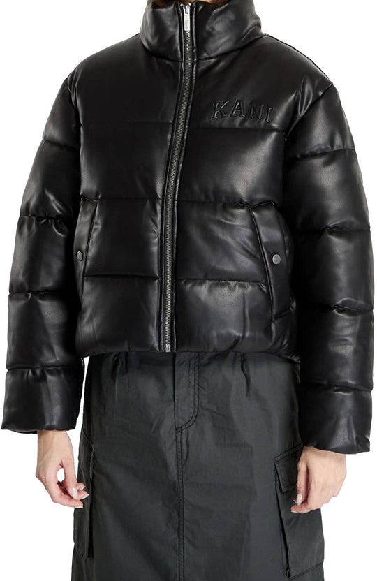  Karl Kani Giacca Serif Crop Pu Puffer Jacket Black Donna